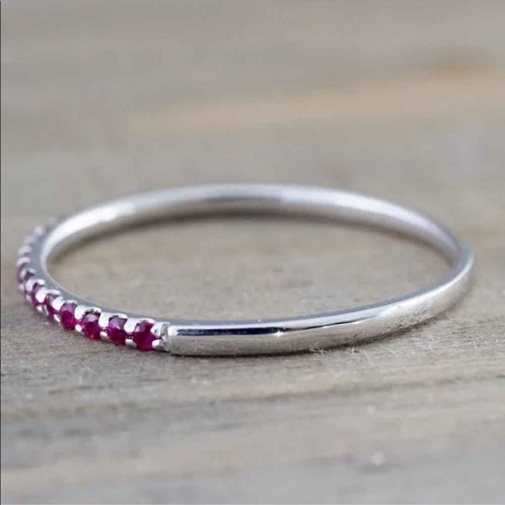 14k white gold ruby wedding band ring - Picture 2 of 8